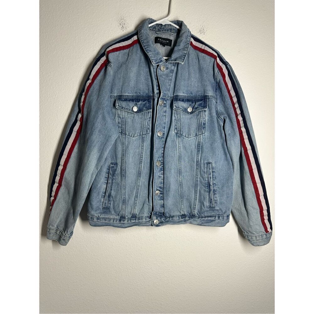 Pacsun Los Angeles Denim Jeans Jacket Sleeves Stripes 90's Button Up Size L